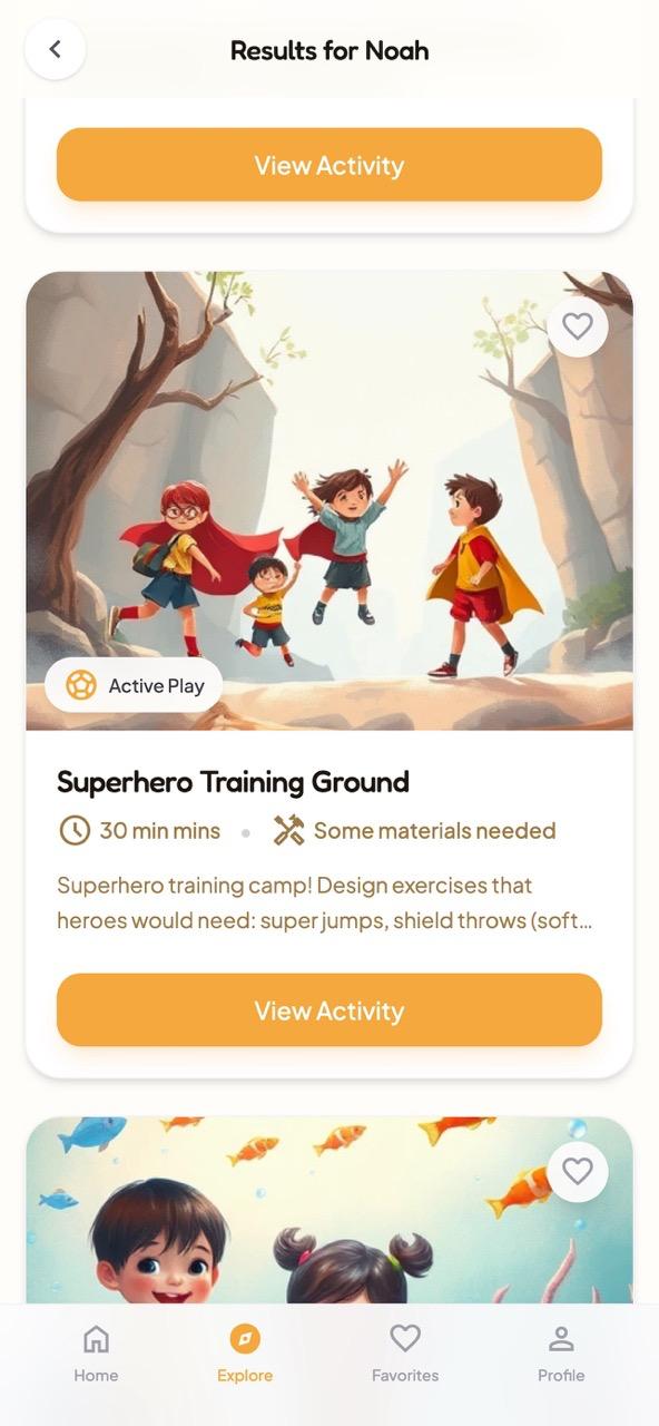 Playwise activity results showing personalized recommendations